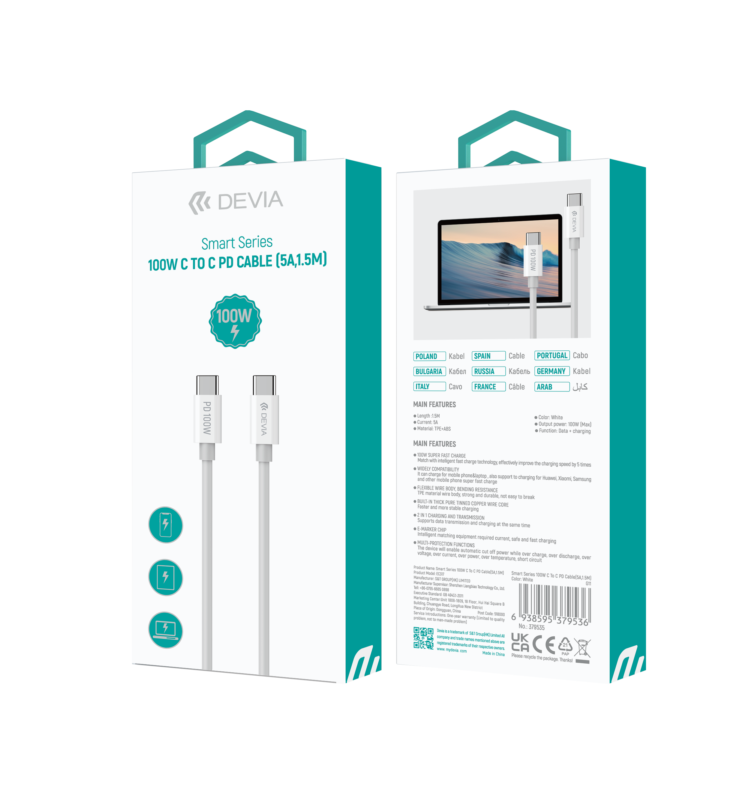  Foto - Cable Tipo C A Tipo C 100W Smart (5A,1.5M)